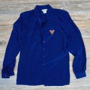 Vintage Gailord Blue Silky Button Down Blouse Top